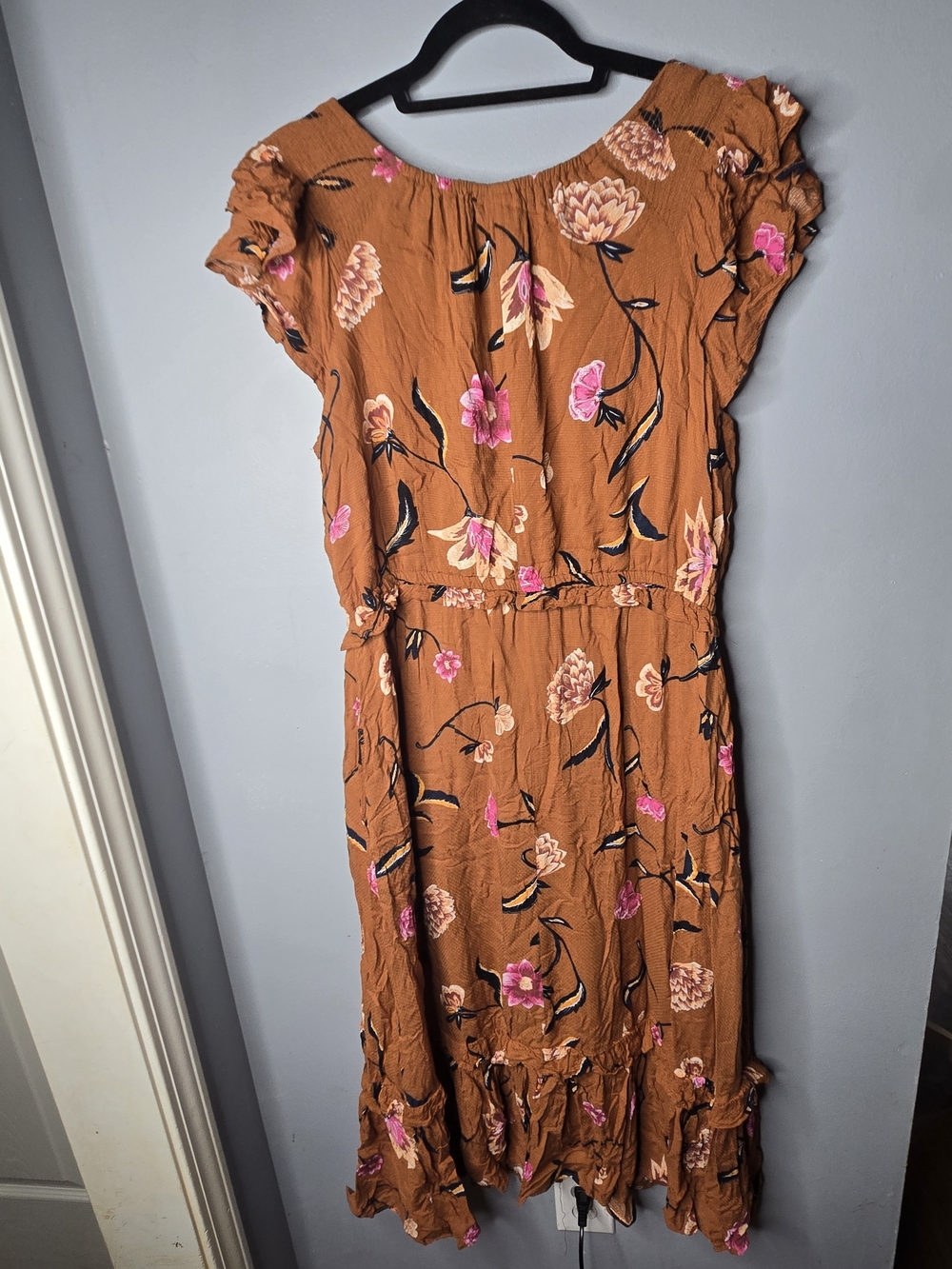 Universal Thread Women’s XL Rust Orange Floral Midi Dress Ruffle Hem - Picture 5 of 6